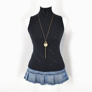 VTG 90s Y2K Jones New York Black Knitted Beaded Sleeveless High Neck Sweater